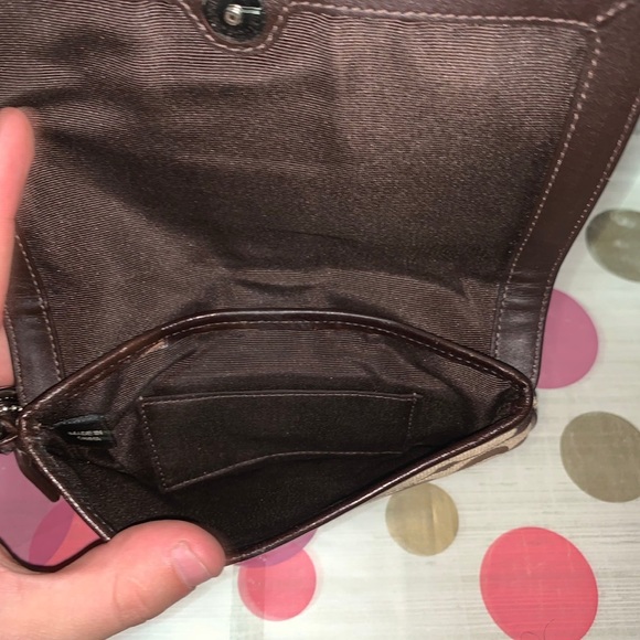 Coach - Brown Monogram Wristlet Wallet w/ Leather Trim - Picture 9 of 11